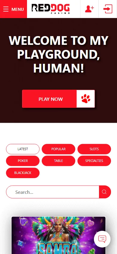 Red Dog Casino mobile games area in a browser