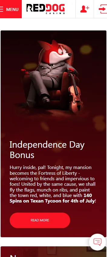 Red Dog Casino mobile promotions area in a browser